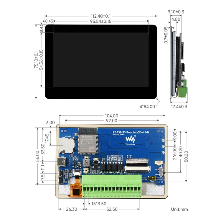 Waveshare ESP32-S3 4.3inch 800×480 Touch LCD Development Board without Case - LCD & LED Display Module by Waveshare | Online Shopping South Africa | PMC Jewellery | Buy Now Pay Later Mobicred