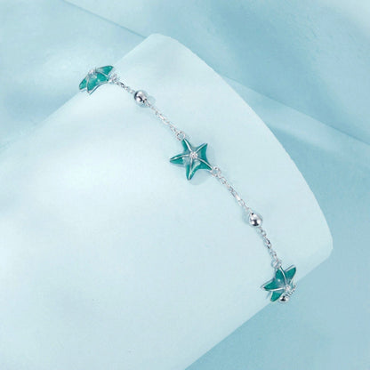 S925 Sterling Silver Platinum-plated Starfish Anklet Foot Ornament(SCT026) - Anklets by PMC Jewellery | Online Shopping South Africa | PMC Jewellery | Buy Now Pay Later Mobicred