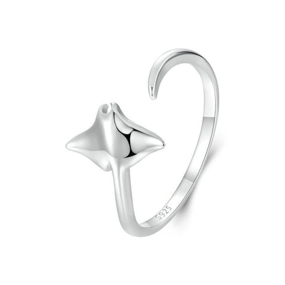 S925 Sterling Silver Platinum-Plated Ocean Manta Ray Adjustable Open Ring(SCR1037-E) - Rings by PMC Jewellery | Online Shopping South Africa | PMC Jewellery | Buy Now Pay Later Mobicred