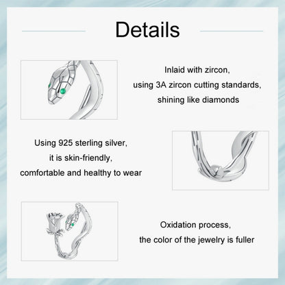 S925 Sterling Silver Platinum-plated Snake Rose Open Ring, Model: SCR1041-E - Rings by PMC Jewellery | Online Shopping South Africa | PMC Jewellery | Buy Now Pay Later Mobicred