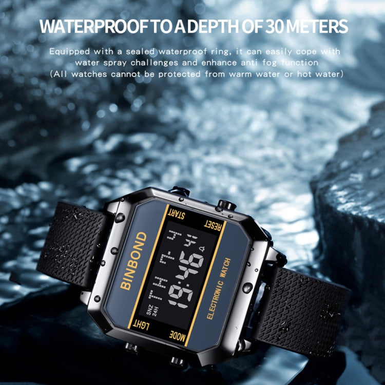 BINBOND D081 30m Waterproof Multifunctional Student Sports Electronic Watch(Black) - Silicone Strap Watches by BINBOND | Online Shopping South Africa | PMC Jewellery | Buy Now Pay Later Mobicred