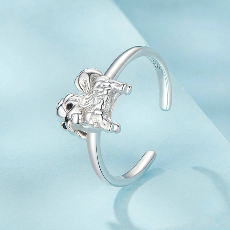 S925 Sterling Silver Platinum-plated Cute Shih Tzu Open Ring Adjustable Animal Jewelry Ring(SCR1073-E) - Rings by PMC Jewellery | Online Shopping South Africa | PMC Jewellery | Buy Now Pay Later Mobicred