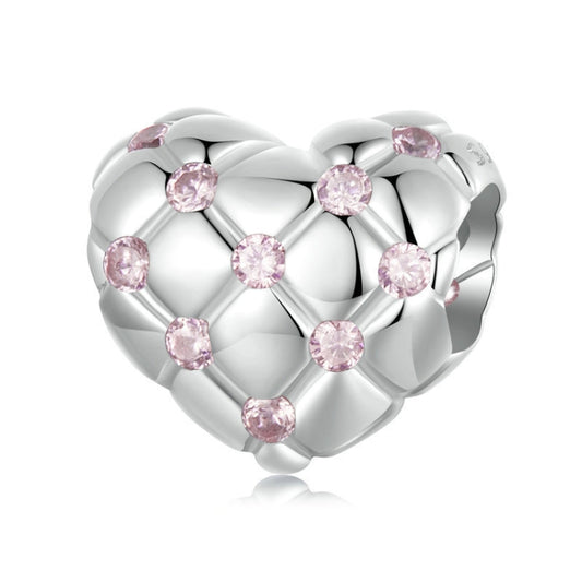 S925 Sterling Silver Platinum Diamond Heart-shaped DIY Bead(BSC1054) - Jewelry Accessories by PMC Jewellery | Online Shopping South Africa | PMC Jewellery | Buy Now Pay Later Mobicred