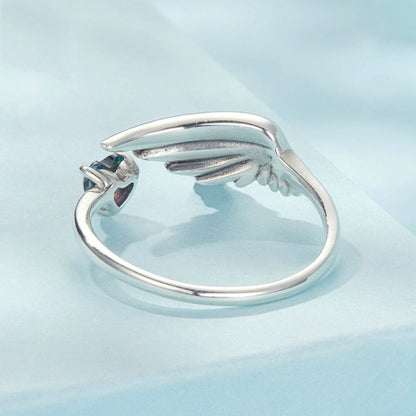 S925 Sterling Silver Oxidized Wing Feather Adjustable Love Ring(SCR1070-E) - Rings by PMC Jewellery | Online Shopping South Africa | PMC Jewellery | Buy Now Pay Later Mobicred