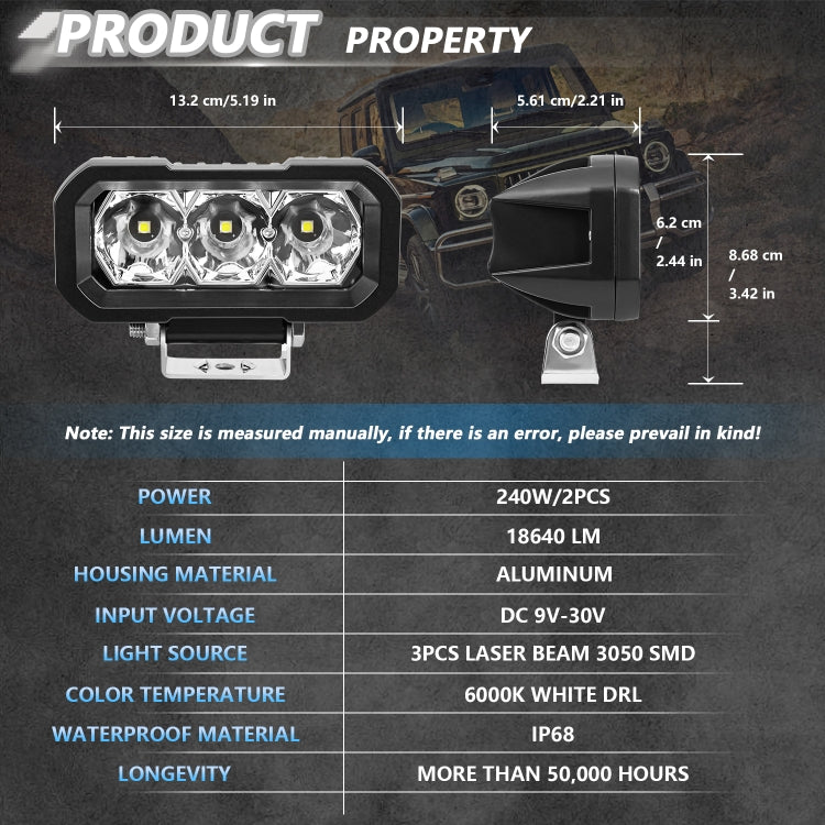 E23 40W 9V-30V 5 Inch Waterproof 3-Eye Headlight(Floodlight White Light) - Work Lights by PMC Jewellery | Online Shopping South Africa | PMC Jewellery | Buy Now Pay Later Mobicred