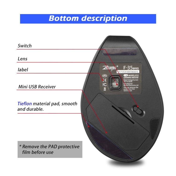 ZELOTES F-35A 6-Buttons Vertical Grip Ergonomic Rechargeable Wireless Mouse(Wireless Version) - free shipping - PMC TechLife - Order now!