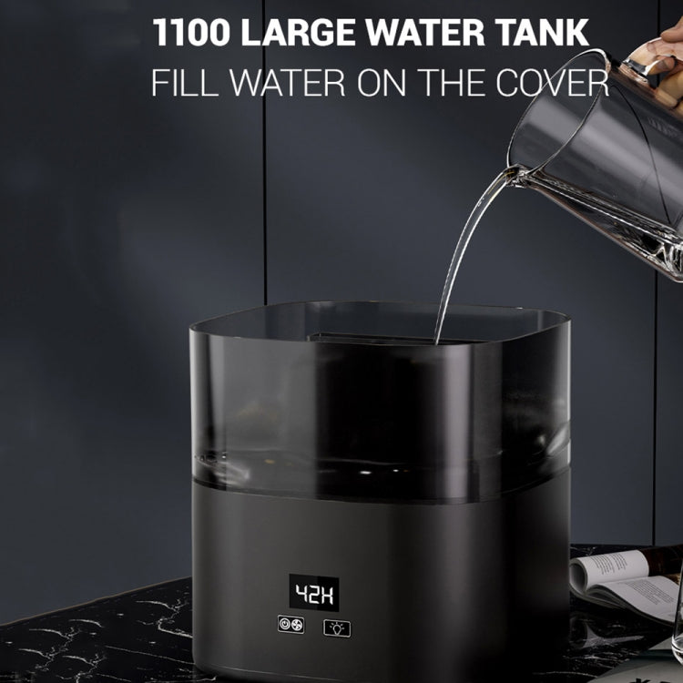 JSQ-58 1.1L large Capacity Digital Display Flame Atomization Humidifier, Color: Matt Black(EU Plug) - free shipping - PMC TechLife - Order now!