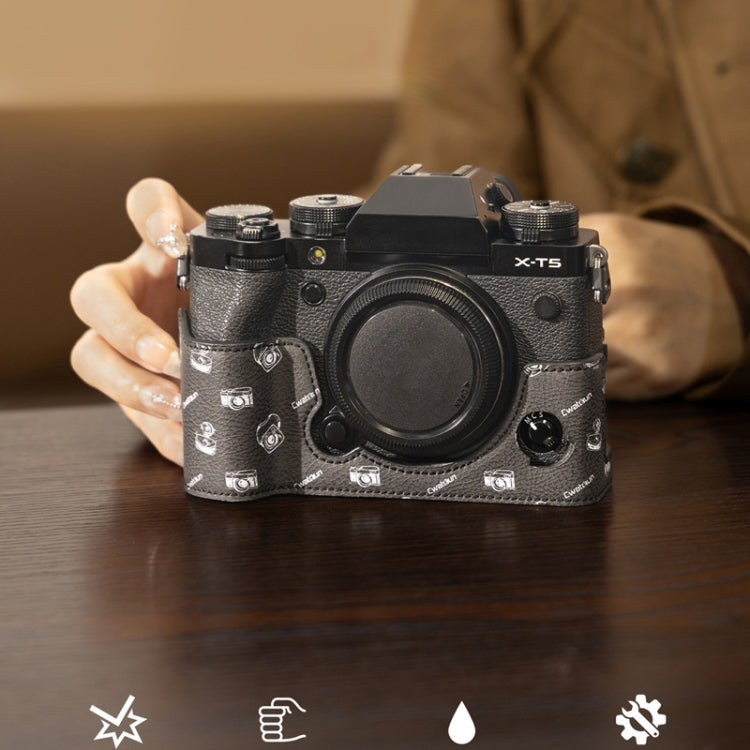 For FUJIFILM X-T5 Cwatcun D161 Vintage Camera Stand Camera Protective Leather Case(Black) - free shipping - PMC TechLife - Order now!