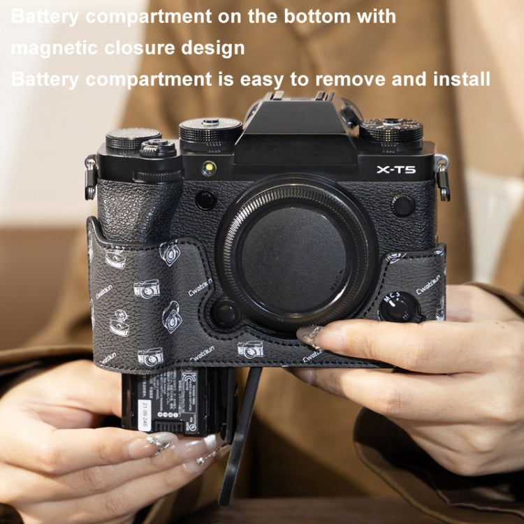 For FUJIFILM X-T5 Cwatcun D161 Vintage Camera Stand Camera Protective Leather Case(Black) - free shipping - PMC TechLife - Order now!