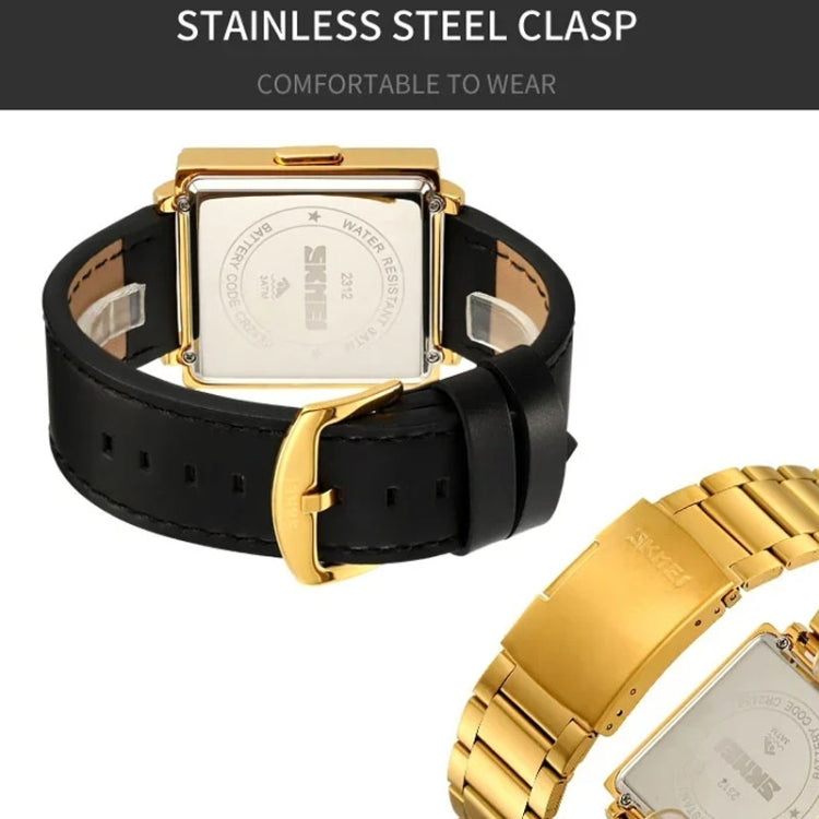 SKMEI Multi-function Letter Display Dial Square Men Electronic Watch, Color: Gold Steel Band - free shipping - PMC TechLife - Order now!