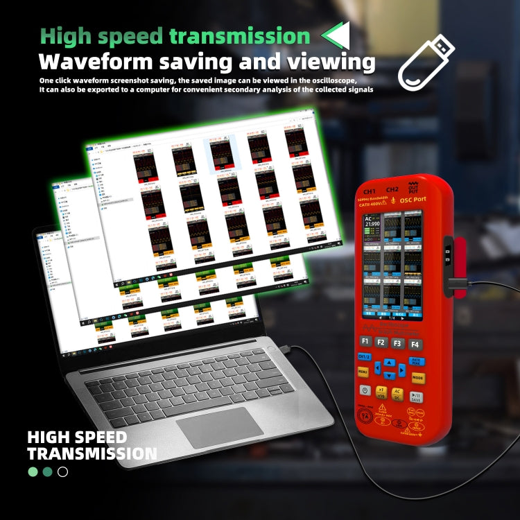 BSIDE O9 Digital Handheld Dual Channel 50MHz Oscilloscope Signal Source Multimeter, Spec: With Dual Oscilloscope Probe (Red) - Digital Multimeter by BSIDE | Online Shopping South Africa | PMC TechLife | Buy Now Pay Later Mobicred