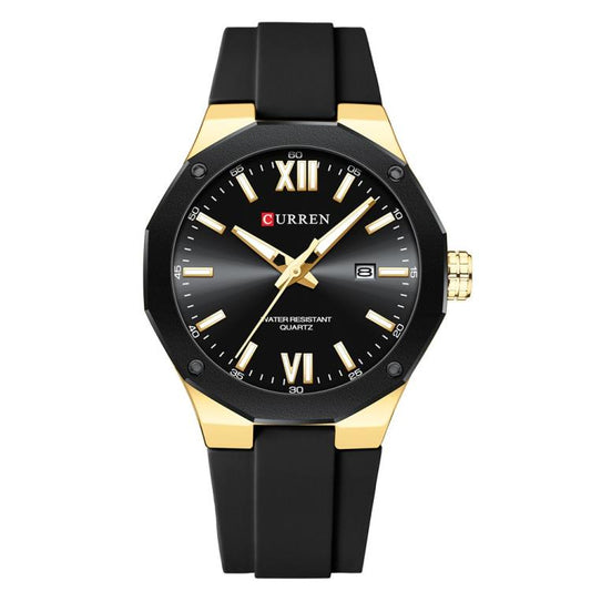 Curren Calendar Silicone Strap Casual Men Watch(Gold Black) - Silicone Strap Watches by Curren | Online Shopping South Africa | PMC Jewellery | Buy Now Pay Later Mobicred