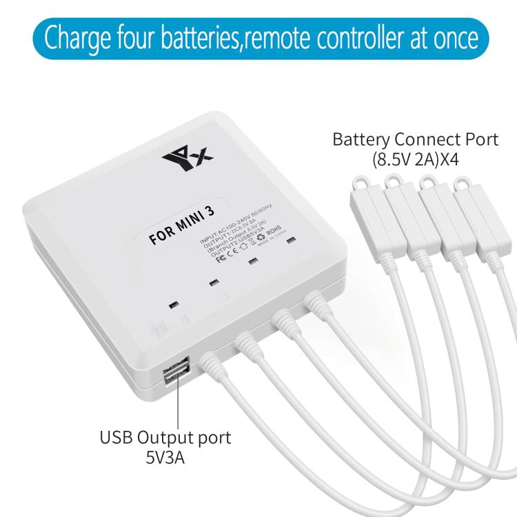 For DJI Mini 4 Pro / Mini 3 Pro / Mini 3 Drone YX 4-way Charger Battery Butler US Plug - free shipping - PMC TechLife - Order now!