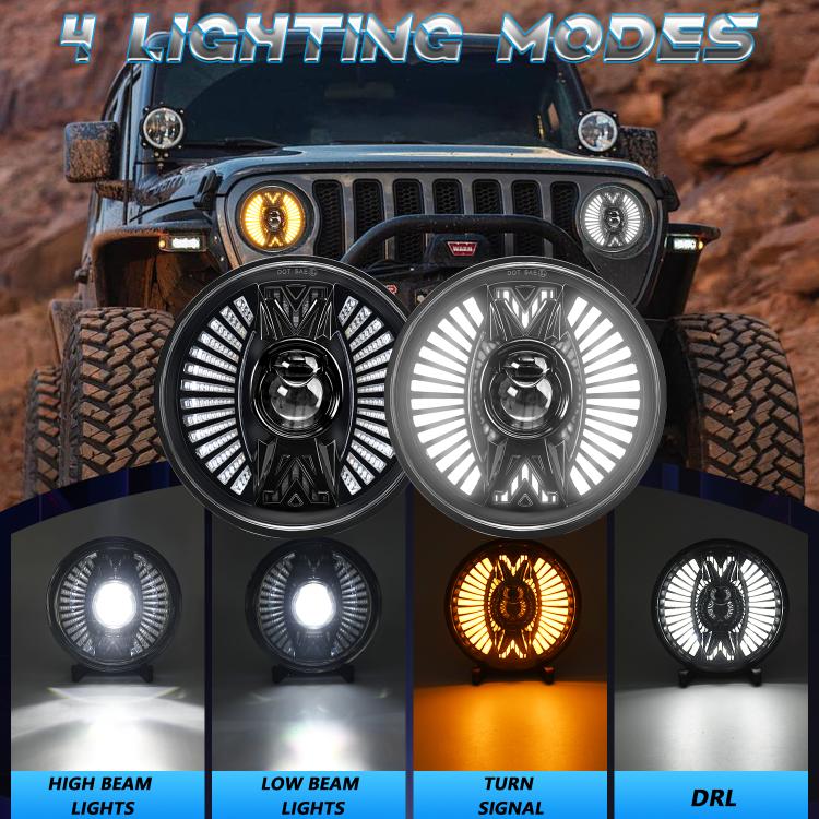 7 Inch Round Lens With Tangent Fan-Shaped Angel Eye Headlights(H4) - free shipping - PMc TechLife - Order now!