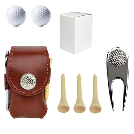 Golf Ball Bag Tee Storage Pouch Portable Cowhide Waist Bag, Spec: Brown Set - Golf Accessories by PMC Jewellery | Online Shopping South Africa | PMC Jewellery | Buy Now Pay Later Mobicred