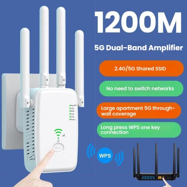 Urant U11 1200Mbps 2.4G&5.8G Wireless Repeater WiFi Signal Amplifier Support WPS Quick Setting UK Plug White - free shipping - PMC TechLife - Order now!