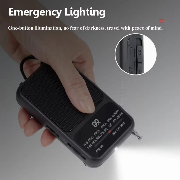 W-209 Mini Portable Rechargeable / Battery Dual-mode Powered Pointer FM Radio with Flashlight(White) - Radio Player by PMC TechLife | Online Shopping South Africa | PMC TechLife | Buy Now Pay Later Mobicred
