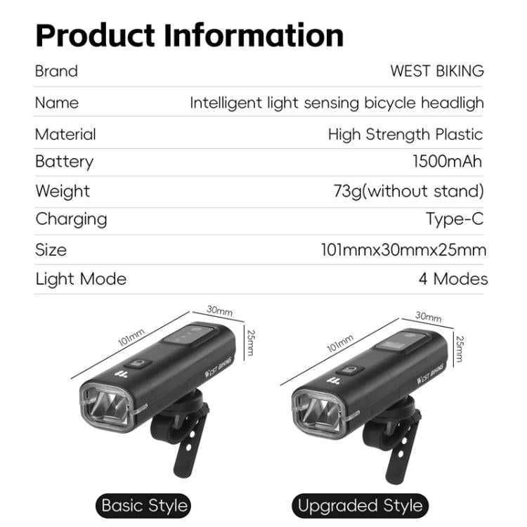 WEST BIKING Bicycle Waterproof TYPE-C Rechargeable High-Brightness Headlight, Style: Regular - Headlights by WEST BIKING | Online Shopping South Africa | PMC TechLife | Buy Now Pay Later Mobicred