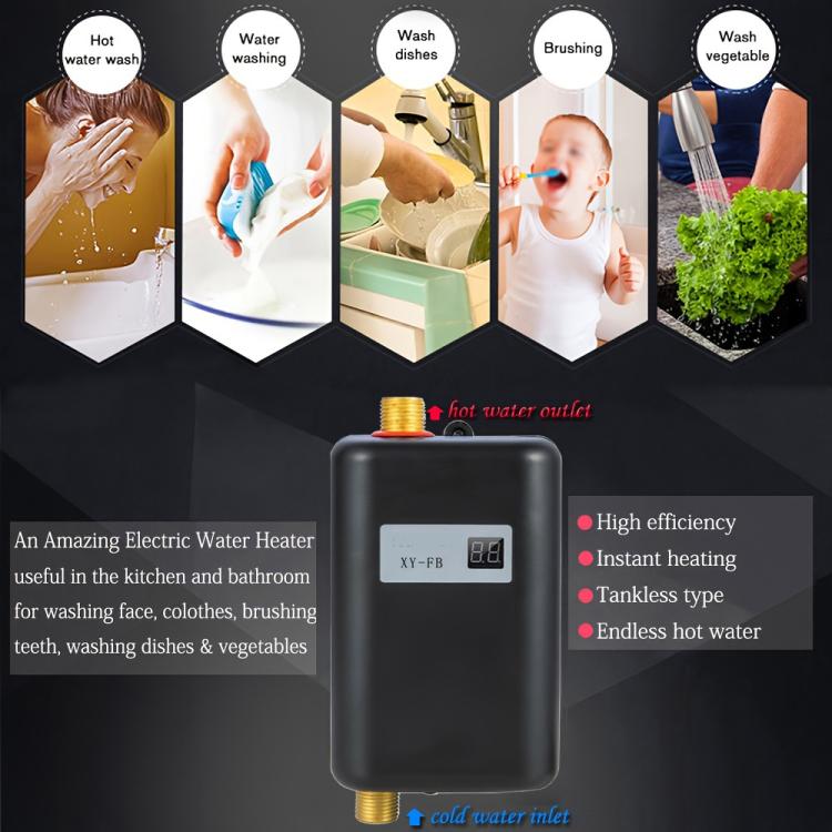 3000W Small Tankless Electric Water Heater For Kitchen Bathroom AU Plug(Black) - free shipping - PMC TechLife - Order now!