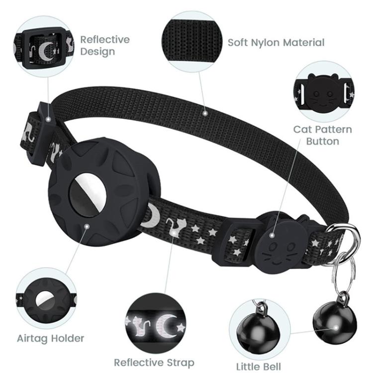 For AirTag Tracker Silicone Case Reflective Stars And Moon Cats Dogs Pet Collar With Bell(Blue) - Pet Series by PMC TechLife | Online Shopping South Africa | PMC TechLife | Buy Now Pay Later Mobicred