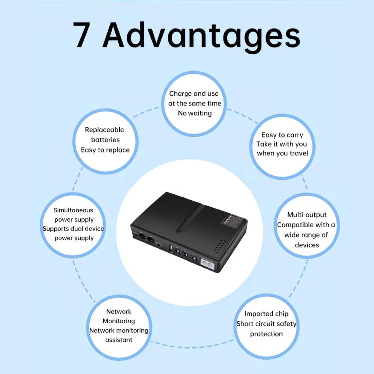 Uninterruptible Power Supply with DC Output 5V/9V/12V for Router, Modem, Security Camera, Mobile Phone US Plug - free shipping - PMc TechLife - Order now!