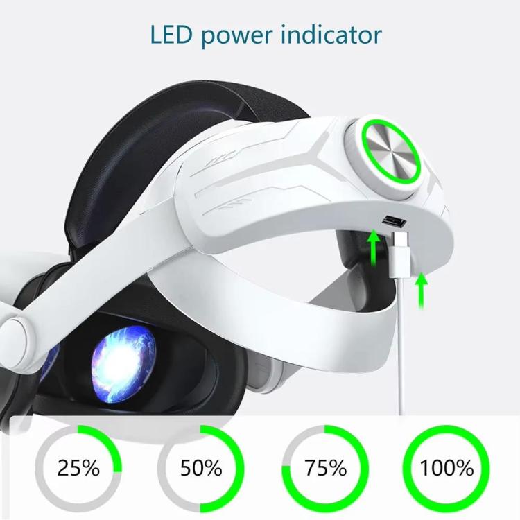 For Meta Quest 2 VR RGB Head Strap Adjustable Headband Built-in 8000 mAh Battery(Gaming White) - VR Accessories by PMc TechLife | Online Shopping South Africa | PMc TechLife | Buy Now Pay Later Mobicred