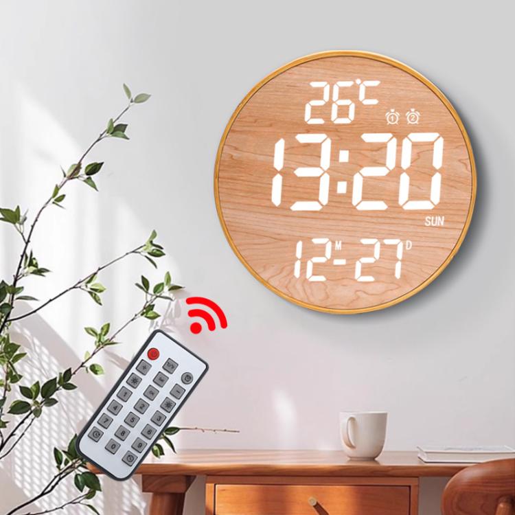 11.6-Inch White Light Wall Clock With Remote Control Multi-Functional Alarm Clock Bamboo+Bamboo - Wall Clock by PMc TechLife | Online Shopping South Africa | PMc TechLife | Buy Now Pay Later Mobicred