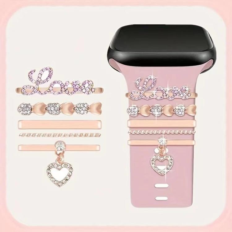 5pcs / Set 21mm Width Smart Watch Band LOVE Letter Decorative Ring Metal Accessories(Silver) - Watch Decorations by PMC TechLife | Online Shopping South Africa | PMC TechLife | Buy Now Pay Later Mobicred