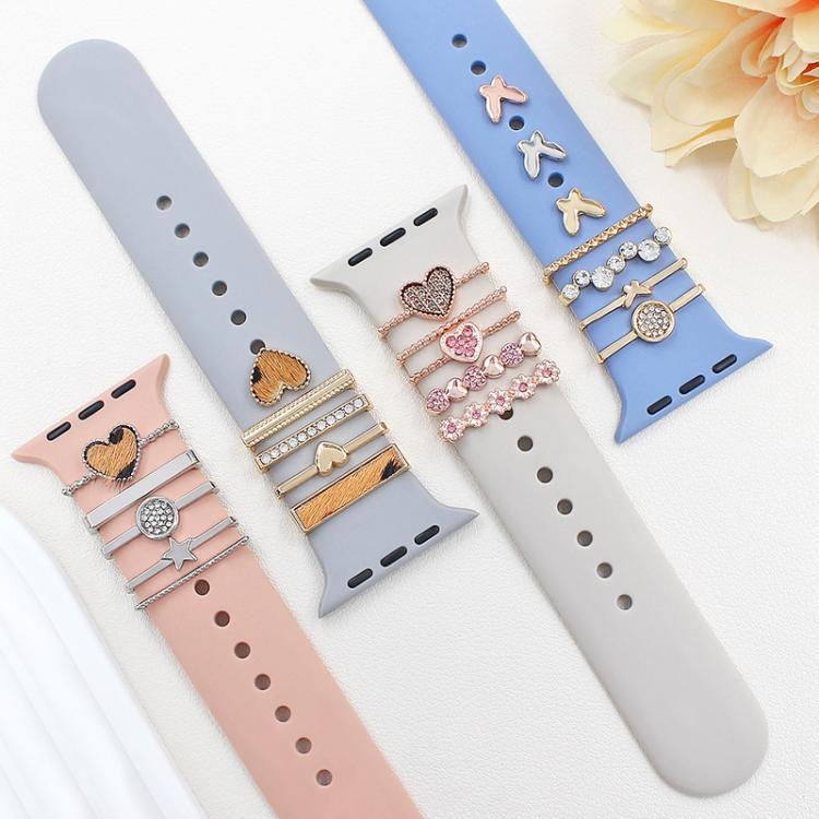 22mm Width Smart Watch Silicone Band Decorative Ring Metal Accessories, Style: Love Heart Leopard Silver - free shipping - PMc TechLife - Order now!