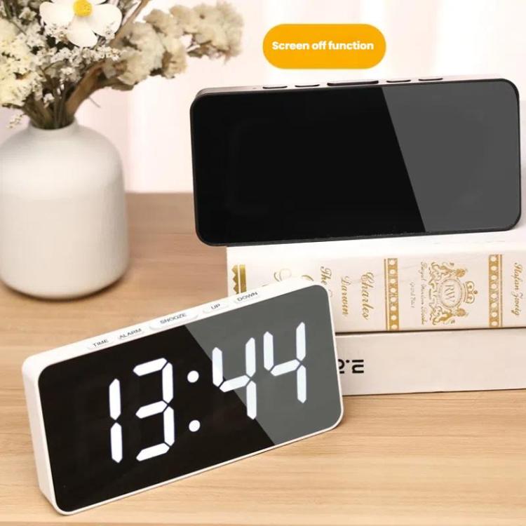 LED Mirror Digital Clock with Type-C Charging Port & 18650 Battery Compartment (Battery Not Included)(White+Blue) - Alarm Clocks by PMc TechLife | Online Shopping South Africa | PMc TechLife | Buy Now Pay Later Mobicred
