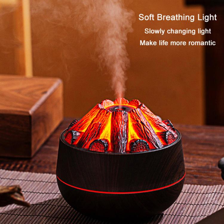 Simulated Charcoal Fire Ambient Night Light Humidifier USB Large Mist Flame Humidifier(Dark Wood Grain) - free shipping - PMC TechLife - Order now!