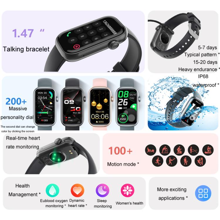 QS50 1.47inch TFT Screen Smart Wristband Support Bluetooth Calling / Oxygen Detection / Sleep Detection / Heart Rate Detection(Gray Green) - free shipping - PMC TechLife - Order now!