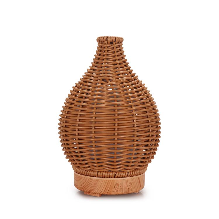 24V EU Plug 100ML Hollow Rattan Ultrasonic Humidifier & Aromatherapy Diffuser with 7-Color LED Lights(Light Wood Grain) - free shipping - PMC TechLife - Order now!