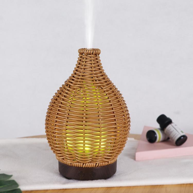24V EU Plug 100ML Hollow Rattan Ultrasonic Humidifier & Aromatherapy Diffuser with 7-Color LED Lights(Dark Wood Grain) - free shipping - PMC TechLife - Order now!