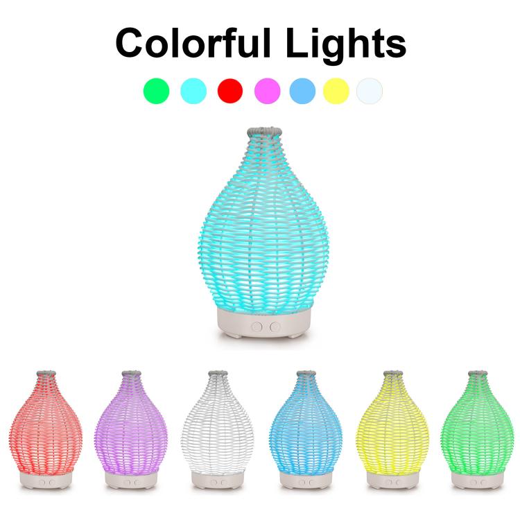 24V EU Plug 100ML Hollow Rattan Ultrasonic Humidifier & Aromatherapy Diffuser with 7-Color LED Lights(Light Wood Grain) - free shipping - PMC TechLife - Order now!