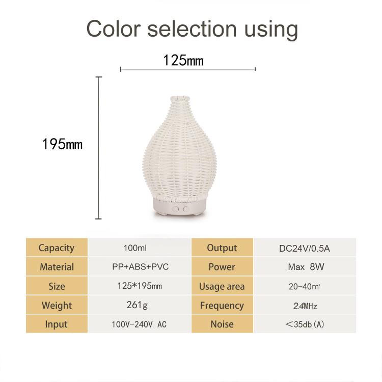 24V EU Plug 100ML Hollow Rattan Ultrasonic Humidifier & Aromatherapy Diffuser with 7-Color LED Lights(Light Wood Grain) - free shipping - PMC TechLife - Order now!