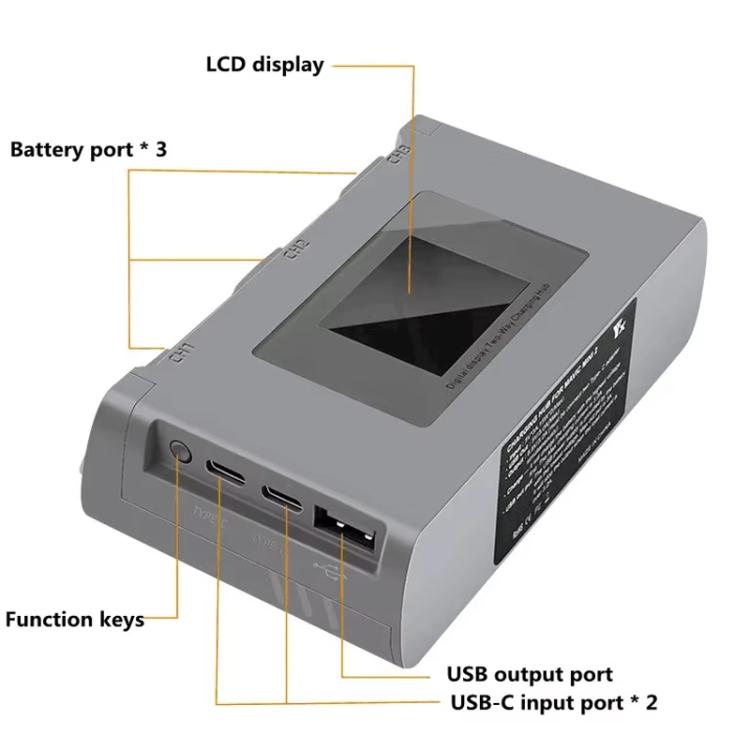 For DJI Mini 2 SE/Mini 2/Mini 4K YX 3-way Battery Charging Hub With Color Screen(Gray) - free shipping - PMC TechLife - Order now!