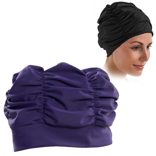 Women Earmuffs Pleated Cloth Swimming Cap(Purple) - Swimming Caps by PMC Jewellery | Online Shopping South Africa | PMC Jewellery | Buy Now Pay Later Mobicred