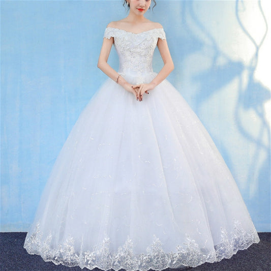 Retro Elegant Off Shoulder LaceThin Court Neat Princess Wedding Dress, Size:XXXL(White) - Wedding Dress by PMC Jewellery | Online Shopping South Africa | PMC Jewellery