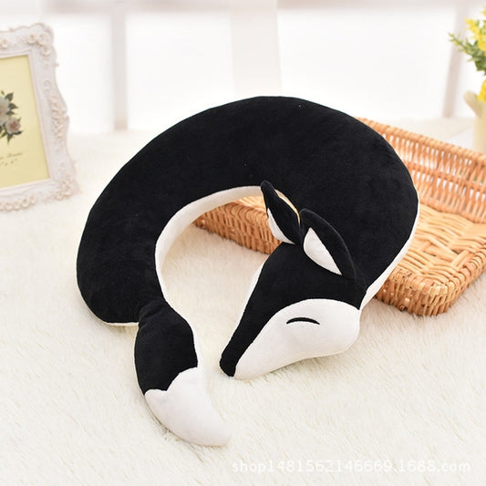 Lovely Fox Animal Cotton Plush U Shape Neck Pillow for Travel Car  Plane Travel(black) - Soft Toys by PMC Jewellery | Online Shopping South Africa | PMC Jewellery
