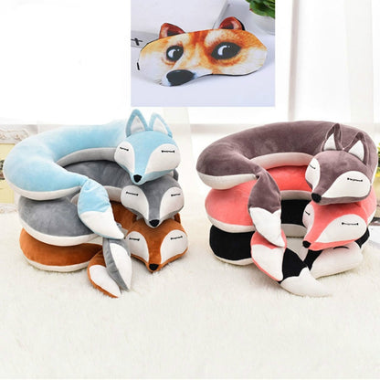 Lovely Fox Animal Cotton Plush U Shape Neck Pillow for Travel Car  Plane Travel(black) - Soft Toys by PMC Jewellery | Online Shopping South Africa | PMC Jewellery