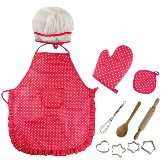 3 PCS Chef Kitchen Baking Tools Apron Girl Toy Set Kindergarten Stage Photography Play Costume Props(Red chef apron) - Pretend Play Toys by PMC Jewellery | Online Shopping South Africa | PMC Jewellery