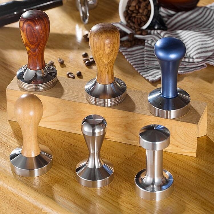 Stainless Steel Solid Wood Handle Integrated Coffee Powder, Specification:57.5mm, Color:Oak Handle - free shipping - PMC TechLife - Order now!