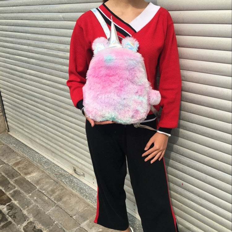 Unicorn Backpack Bag For Teenager Colorful Fur Leather Schoolbag Female Travel Shoulder Bag(Pink) - Double-shoulder Bags by PMC Jewellery | Online Shopping South Africa | PMC Jewellery