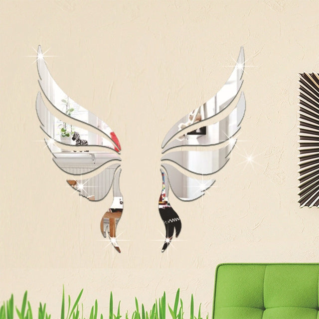 Crystal Three Dimensional Decorative Wall Stickers Angel Wings Bedroom Decorative Mirror(Silver) - Decorative Mirrors by PMC Jewellery | Online Shopping South Africa | PMC Jewellery