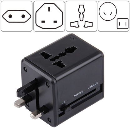 World-Wide Universal Travel Concealable Plugs Adapter with & Built-in Dual USB Ports Charger for US, UK, AU, EU(Black) - Plug Adaptor by PMC Jewellery | Online Shopping South Africa | PMC Jewellery | Buy Now Pay Later Mobicred