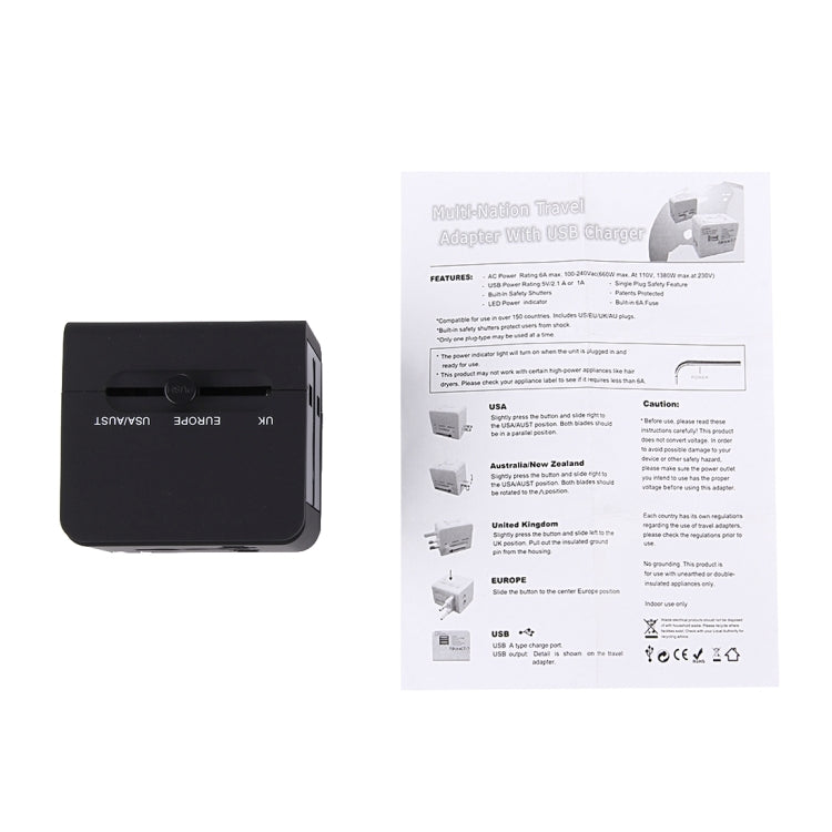 5V 2.1A Dual USB Power Socket Charger Adapter, UK / EU / US / AU Plug(Black) - Plug Adaptor by PMC TechLife | Online Shopping South Africa | PMC TechLife | Buy Now Pay Later Mobicred
