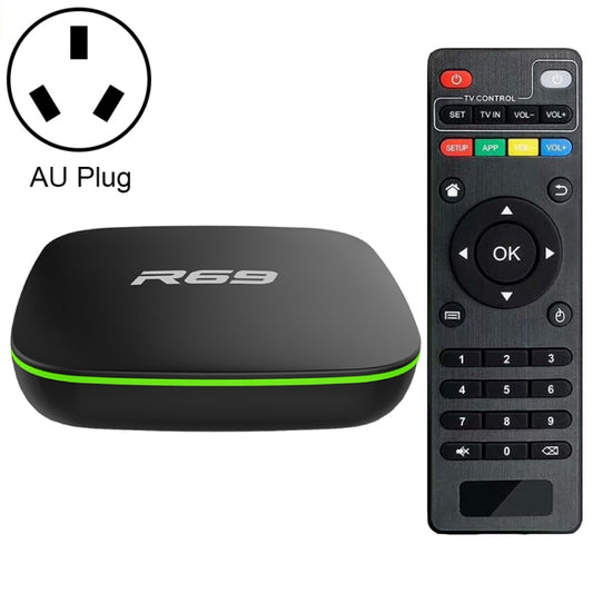 R69 1080P HD Smart TV BOX Android 4.4 Media Player wtih Remote Control, Quad Core Allwinner H3, RAM: 2GB, ROM: 16GB, 2.4G WiFi, LAN, AU Plug - Allwinner H3 by PMC Jewellery | Online Shopping South Africa | PMC Jewellery | Buy Now Pay Later Mobicred