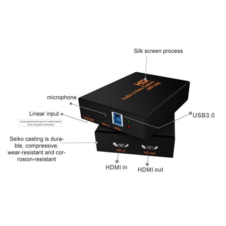 Z28 Professional HDMI Female + Mic + Line In to HDMI Female USB 3.0 Video Audio Capture Box(Black) - Video Capture Solutions by PMC Jewellery | Online Shopping South Africa | PMC Jewellery | Buy Now Pay Later Mobicred