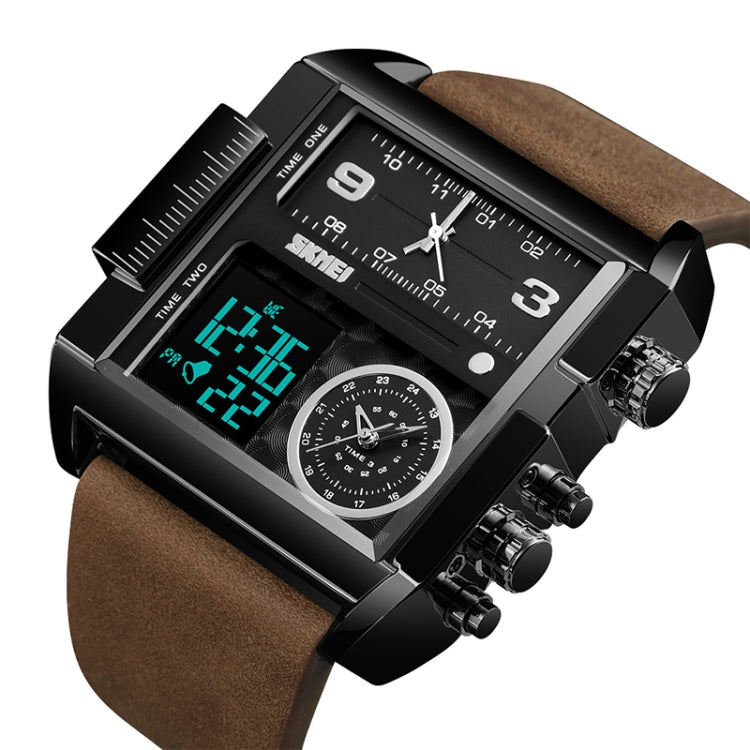 SKMEI 1391 Multifunctional Men Business Digital Watch 30m Waterproof Square Dial Wrist Watch with Leather Watchband(Black+Coffee) - free shipping - PMC TechLife - Order now!